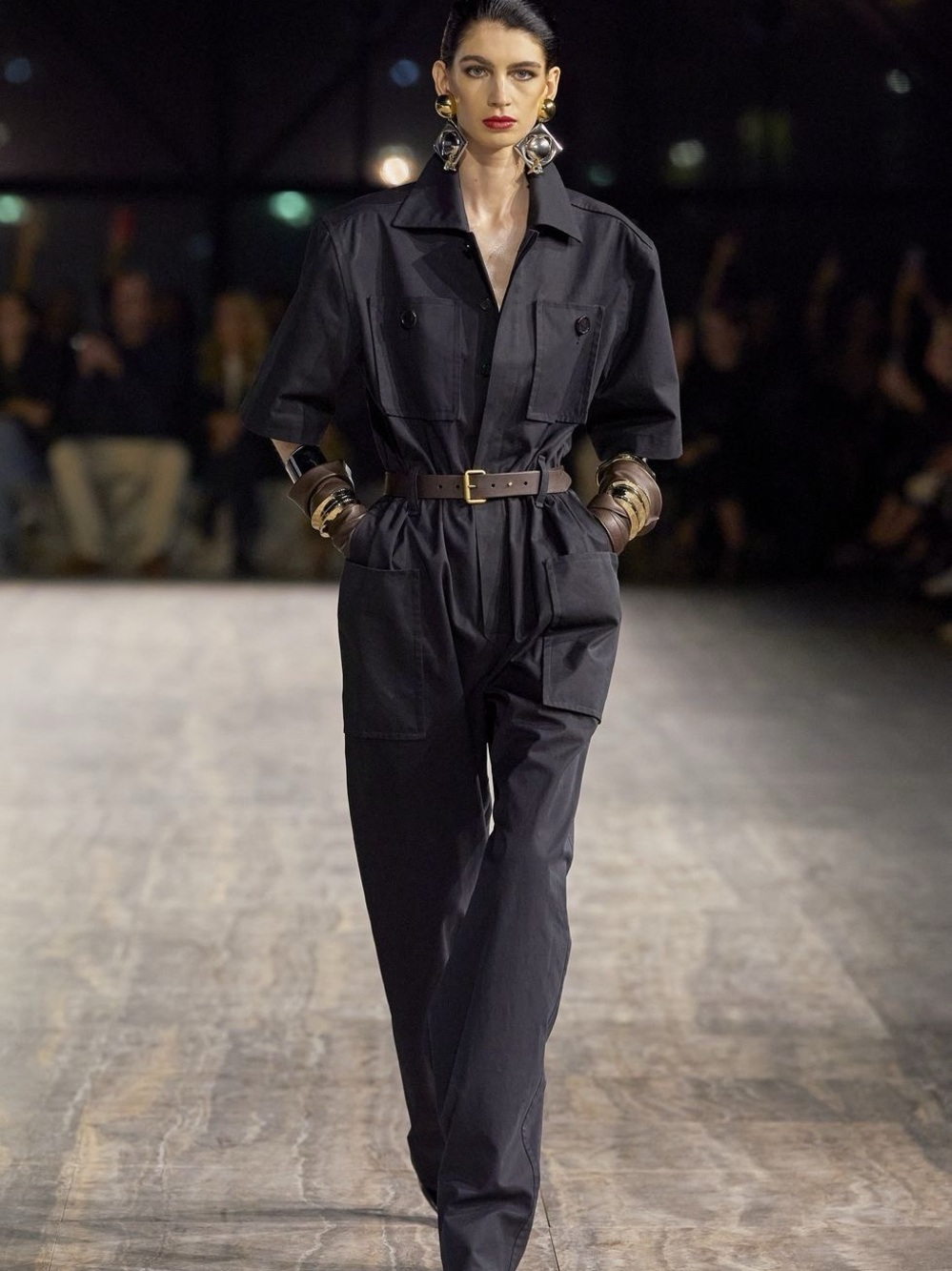 Saint Laurent Black Short-Sleeve Utility Jumpsuit